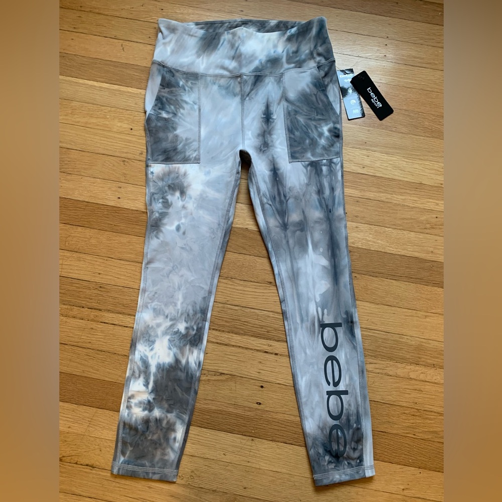 NWT Bebe Sport Gray & White Tie-Dye Leggings/Workout Pants Women’s Size XL/14-16